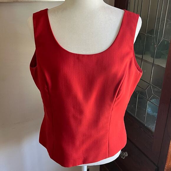 90s Vintage Kasper Red Cropped Tank Blouse Size 12 Side Zip Scoop Neck Coquette - Picture 1 of 15